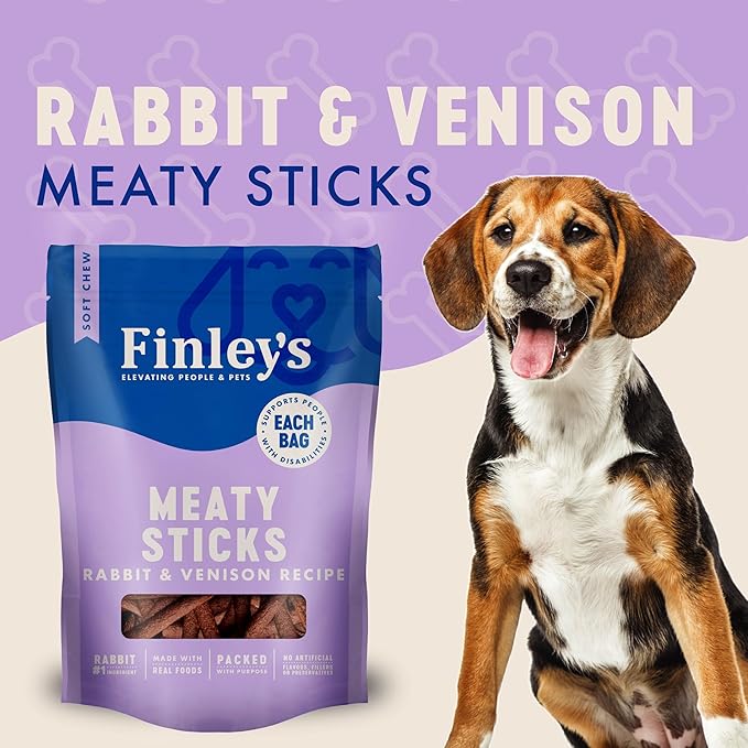 Finley's Rabbit & Venison Meaty Sticks Dog Treats, Grain-Free, Soft & Chewy, High Protein, Made in USA, 12 Ounce (Pack of 1)