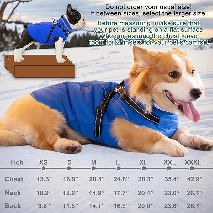 Fragralley Dog Coat with Harness Built in, Waterproof Windproof Reflective Warm Puffer Jacket, Fleece Lined Vest Winter Parka for Small, Medium, Large Dogs