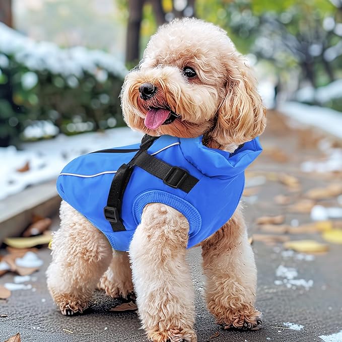 Dog Winter Coat Reflective Water-Resistant Jacket, Fleece Lined Windproof Puppy Coat with Back Zipper & D-Ring, Cold Weather Dog Coats for Small Medium Large Dogs (XL, Blue)