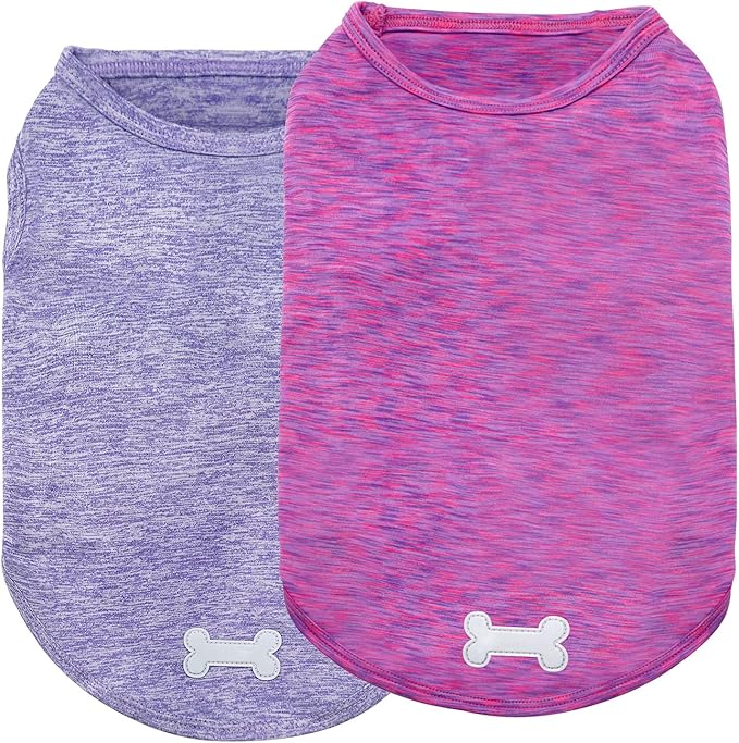 KYEESE 2 Pack Dog Shirts Quick Dry Soft Stretchy Pet T-Shirts with Reflective Label Tank Top Sleeveless Vest Sun Protection Dog Clothes for Small Medium Dogs, Small, Purple+Pink