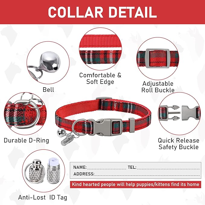 GAMUDA Small Dog Harness Collar and Leash Set, Step in No Chock No Pull Soft Mesh Adjustable Dog Vest Harnesses Plaid Reflective for Dogs Puppy Cats Kitten Rabbit (Red, XS)