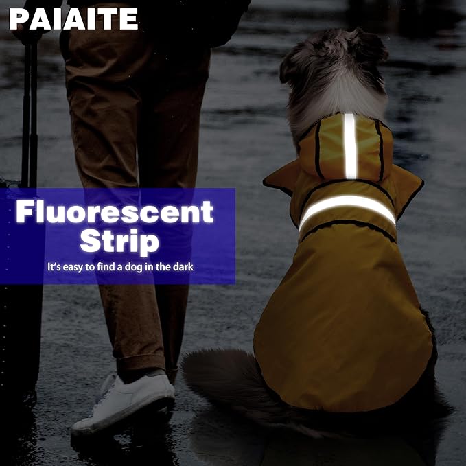 Paiaite Dog Raincoat: Hooded Slicker Poncho, Durable Waterproof Jacket with Reflective Stripes, Convenient Leash Hole, and Adjustable Fit, Perfect for Small, Medium, and Large Dogs Yellow XXL