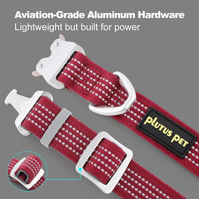 Plutus Pet Reflective Dog Collar with Aviation Aluminum Buckle, Neoprene Padded for Comfort, Lightweight, Heavy Duty Nylon Collar for Puppy Small Medium Large Dogs (Burgundy Red, XL)