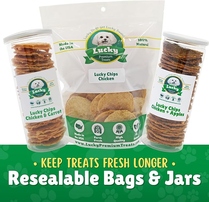 Lucky Premium Treats Chicken & Sweet Potato Lucky Chips for Dogs – Healthy Chicken Dog Treats Made in USA – 2 Ingredient Chicken Jerky Dog Treats – 12 oz Bag