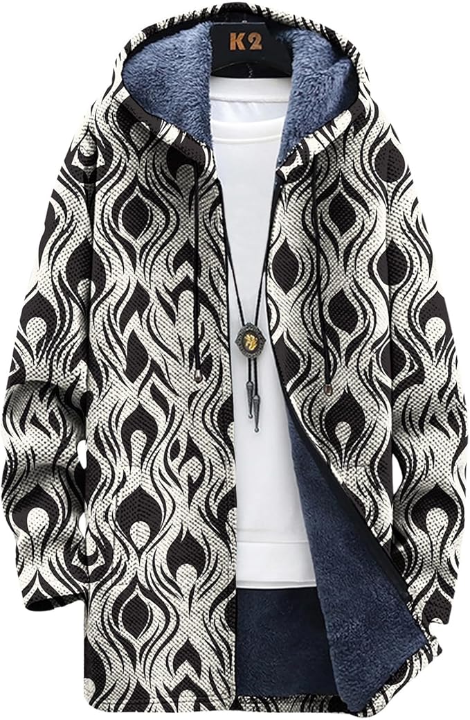 Mens Long Cardigan Hoodies Full Zip Fleece Lined Jackets Fashion Knitted Color Block Hooded Coat with Pockets