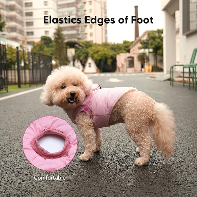 Fleece Lining Dog Hoodie with Harness Built in,Extra Warm Small Dog Jacket in Winter Puppy Coats with Hooded,Light Pink XS