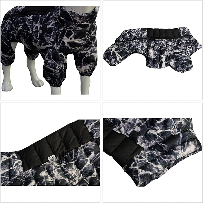 Lovelonglong Warm Jacket - 4 Legs Covered Waterproof Windproof Reflective Vest, Zippered Adjustable Outdoor Snow Coat for Small Medium Large Dogs - Black L