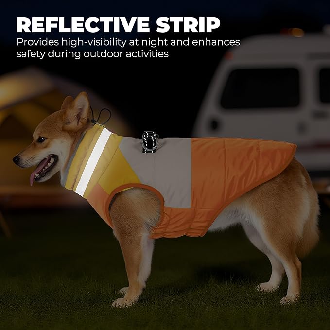 Dog Winter Coat, Reflective Dog Coats for Large Dogs, Waterproof Windproof Pet Clothes Jacket with Harness Built in, Warm Cold Weather Coats, Dogs Snowsuit Vest, Orange XX-Large