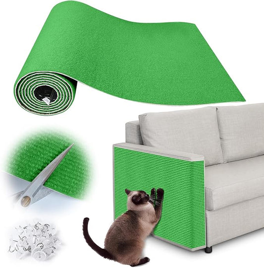 Cat Scratch Furniture Protector - 78.7" x 17" Trimmable Self-Adhesive Cats Claws Scratch Pads, DIY Cat Climbing Couch Protector for Scratch Post Cat Tree Replacement Indoor (Green)