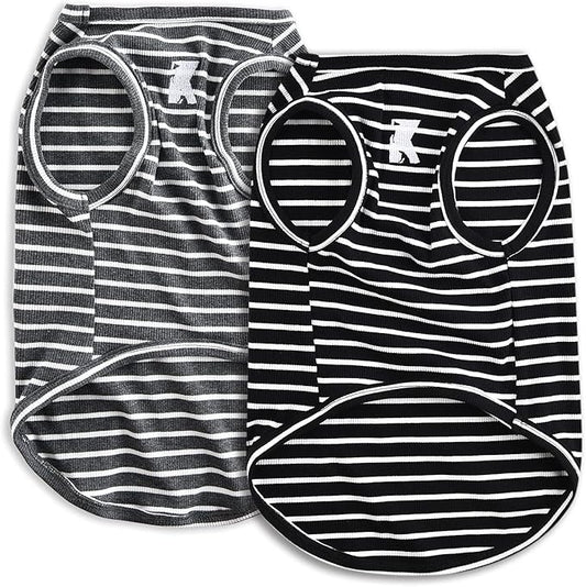 Koneseve Dog Shirt Vest Lightweight Stretchy Dog T-Shirts Soft Cool Sleeveless Stripe Vests Breathable Clothes for Puppy Kitty Cats Small Medium Large Dogs 2 Pack Black + Grey [ L/Large ]
