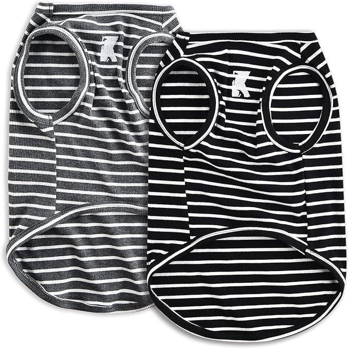 Koneseve Dog Shirt Vest Lightweight Stretchy Dog T-Shirt Soft Cool Shirts Sleeveless Stripe Vests Breathable Clothes for Puppy Kitty Cats Small Medium Large Dogs 2 Pack Black + Grey [XL/Extra Large]