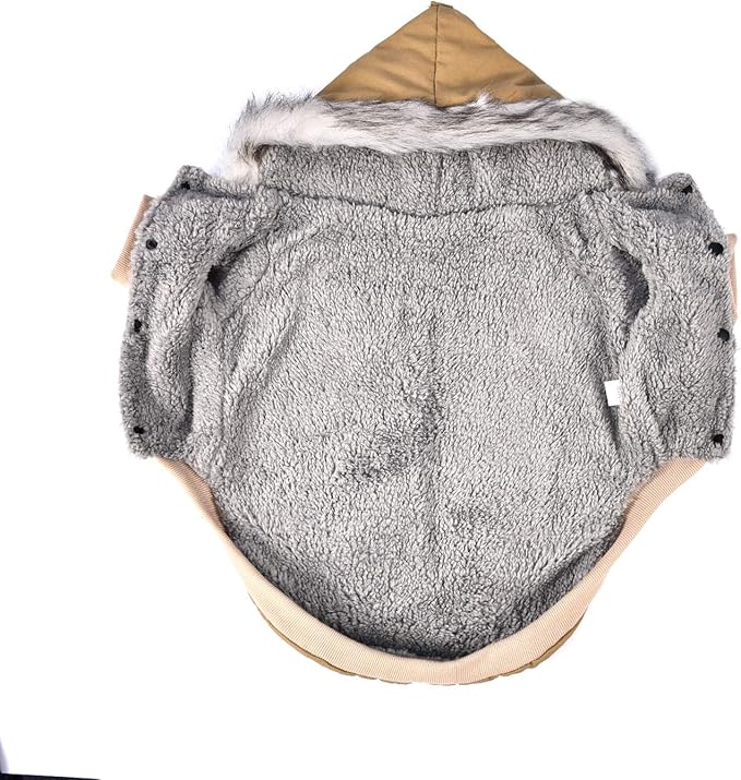 Warm Dog Hooded Trench Coat Windproof Parka Jacket for Cold Weather (M, Khaki)