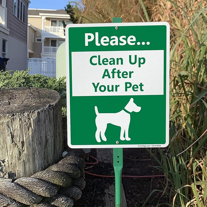 SmartSign Please Clean Up After Your Dog Sign, Dog Poop Signs for Yard 10 x 12 Inches Aluminum Sign With 3 Feet Stake