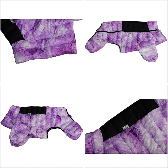 Micai Dog Jacket, 4-Legs Covered Waterproof Windproof Reflective Warm Vest, Zippered Adjustable Outdoor Dog Snow Jacket for Small to XXL Dogs-Purple
