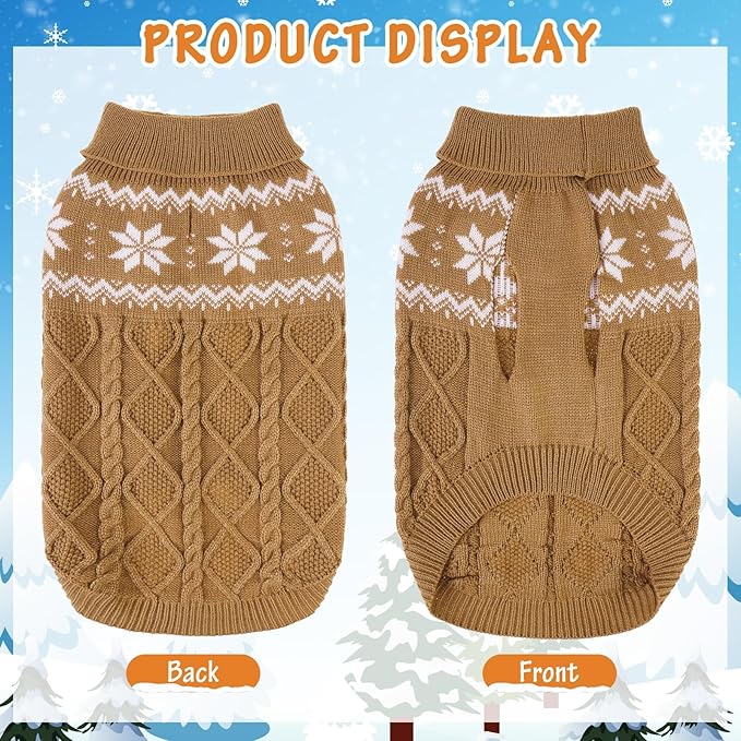 Warm Winter Pink Dog Sweater - Cold Weather Pet Clothes for Small Medium Large Dogs Indoor Outdoor, Soft Classic Knit Puppy Apparel Coat, Khaki, ML