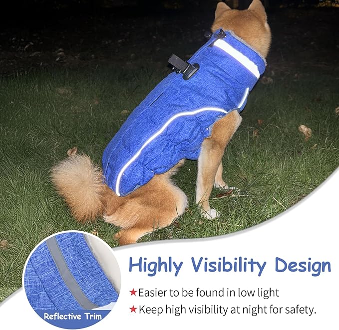 Malier Dog Coat, Reflective Dog Jacket Waterproof Windproof Puppy Cold Weather Coats with Harness Built in, Winter Extra Warm Pet Coat Fleece Vest for Small Large Pets and Puppy (Blue, XX-Large)