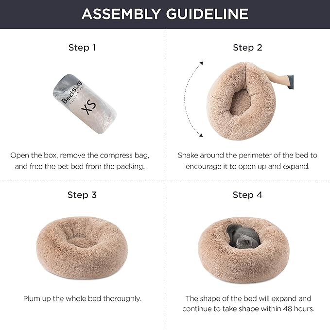 Bedsure Calming Dog Bed for Medium Dogs - Donut Washable Medium Pet Bed, Anti-Slip Round Fluffy Plush Faux Fur Cat Bed, Fits up to 45 lbs Pets, Ivory Beige, 30 inches