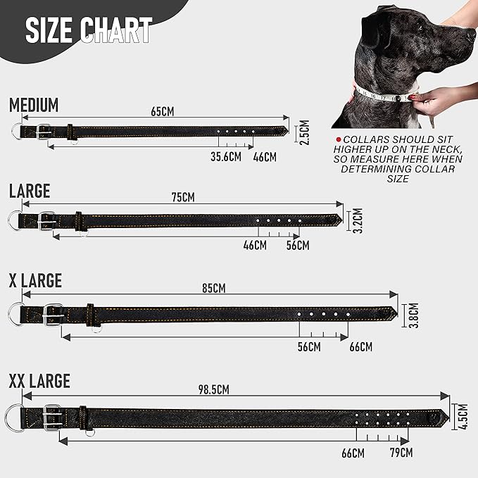Riparo Dog Collar - Genuine Leather Dog Collars - Heavy Duty Dog Collars for Medium Large and Extra Large Dog Breeds (XL: 1.5” Wide for 22” - 26” Neck, Black/Orange Thread)