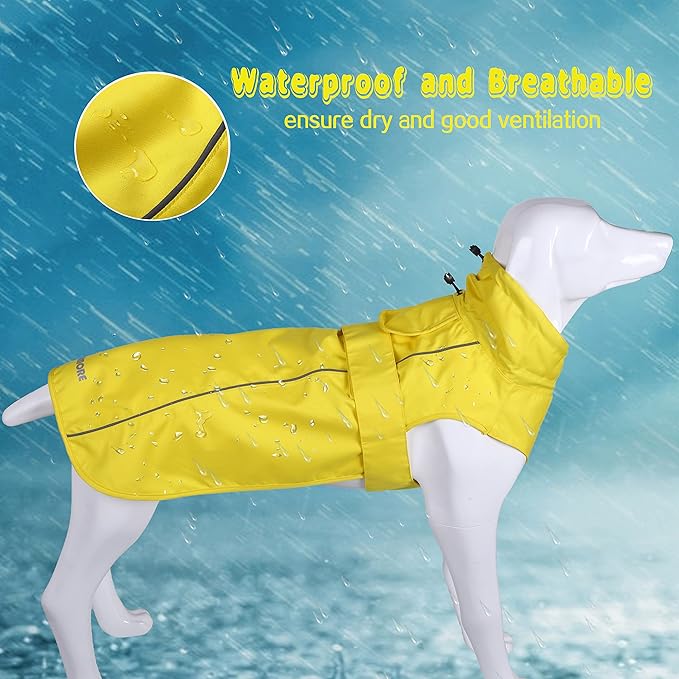 Adjustable Waterproof Dog Raincoat for Dogs,Lightweight Pet Rain Jacket Puppy Clothes with Reflective Strip for Small Medium Large Dogs (Yellow, XX-Large)