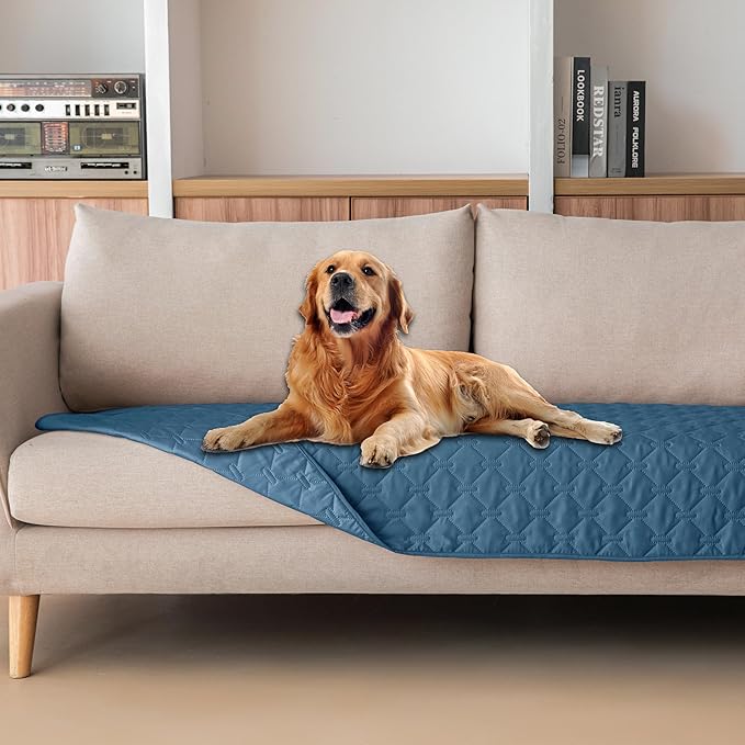 gogobunny 3X Stronger Waterproof Pet Blanket, Scratch Proof Furniture Protector for Dogs Cats, Reversible Cover 30x80 Inch, Dark Blue