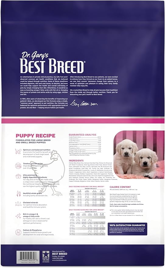 Best Breed Dr. Gary's Puppy Recipe Made in USA [Natural Dry Dog Food] - 28lbs, Dark Brown, Medium