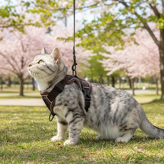Cat Harness and Leash Set Escape Proof Tactical Large Kitten Harness Emotional Support Cat Vest, Brown, L