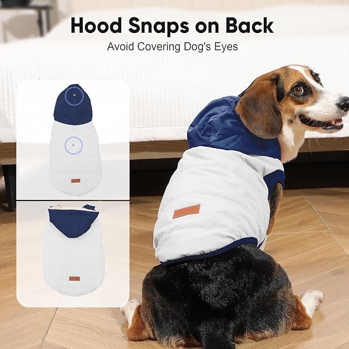 Fleece Lining Extra Warm Dog Hoodie in Winter for Small Dogs Jacket Puppy Coats with Hooded,Beige and Blue M