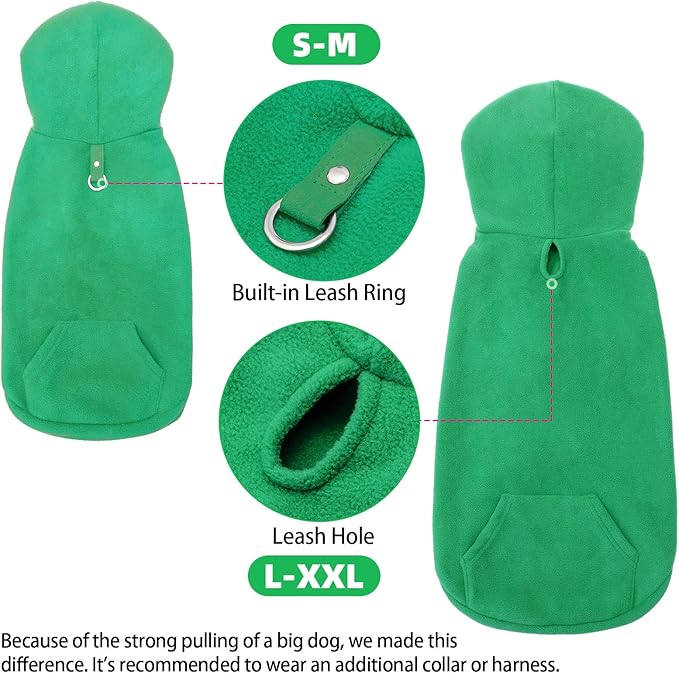 EXPAWLORER Dog Hoodie Fleece Sweater Vest, Hooded Dog Sweatshirt Fall Winter Pet Clothes with Leash Hole, Sleeveless Warm Cozy Puppy Clothing for Cat Small Medium Large Dogs Girl Boy, Green XL
