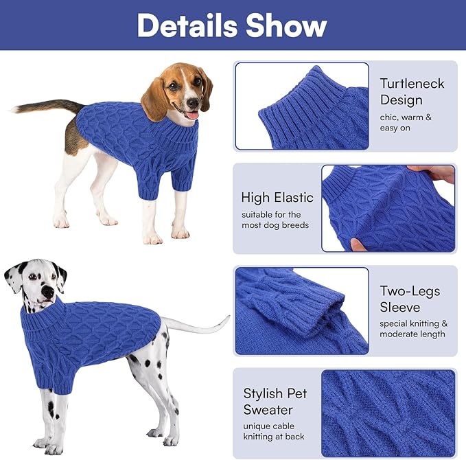 Queenmore Knitted XS Dog Sweater,Turtleneck Pullover Small Dog Sweater,Soft DogSweaters for Small Dogs Male Female, Pet Sweaters for Dogs,Thick Warm Pet Clothes for Teacup,Chihuahua(Royal Blue,XS)