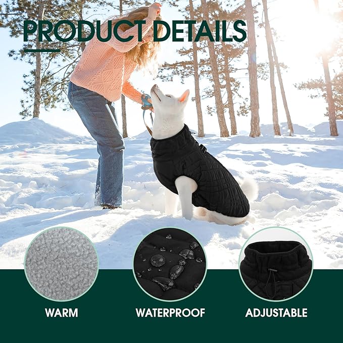 Kuoser XXXL Thermal Dog Suit | Extra Giant Apparel for St. Bernards | D-Ring Safety System Prevents Escape During Storms, Black XXL
