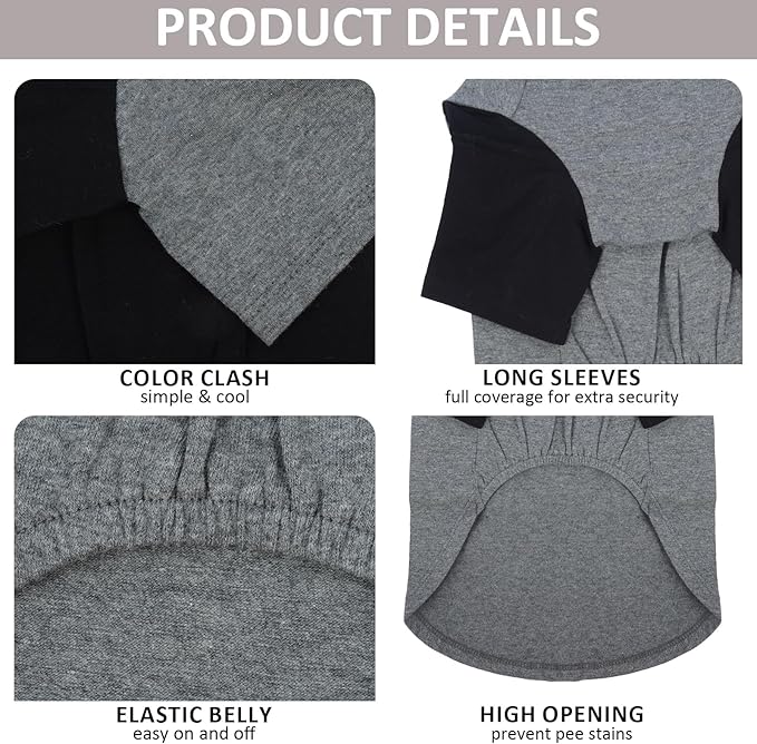 2 Pack Shirts for Large Dogs 4XL - Lightweight Breathable Summer Cool Tees, Prevent Overheating Dog Clothesfor Doberman, Alaskan Malamute, Travel, Hiking, Beach, Daily Wear, Sleep, GreyBlack