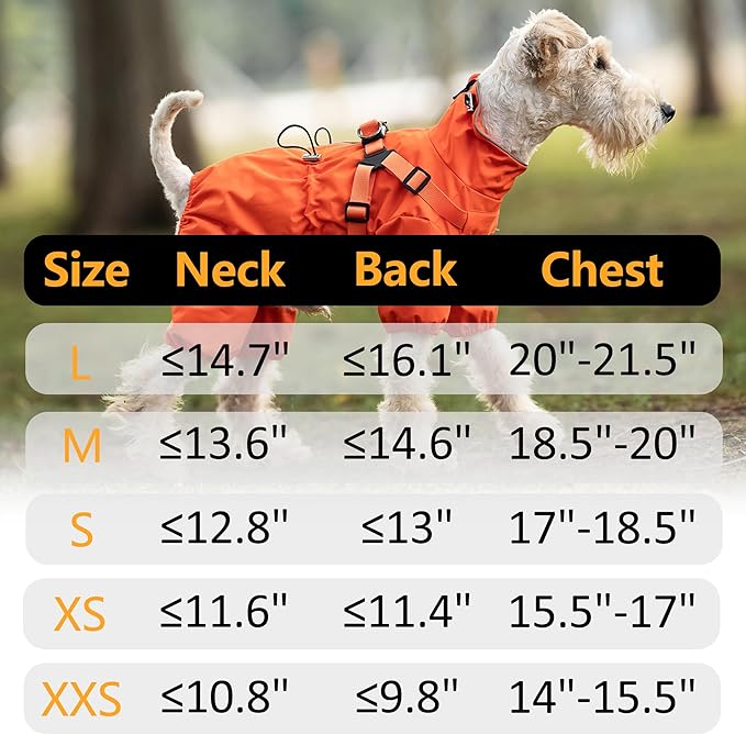Mile High Life Waterproof Dog Raincoat, Full Coverage Small Dog Rain Coat with Harness, Adjustable 4 Legs Puppy Rain Jacket with Reflective Strip and Elastic Cuffs (Orange, S Back Length 13")