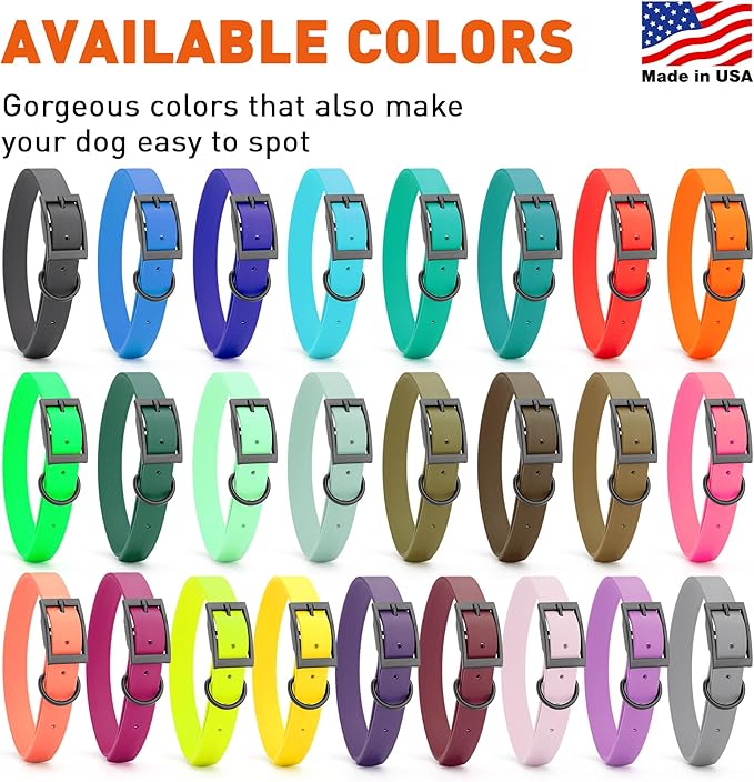 Dogline Biothane Waterproof Dog Collar Strong Coated Nylon Webbing with Black Hardware Odor- Proof for Easy Care Easy to Clean High Performance Fits Small Medium or Large Dogs, Lemon Yellow