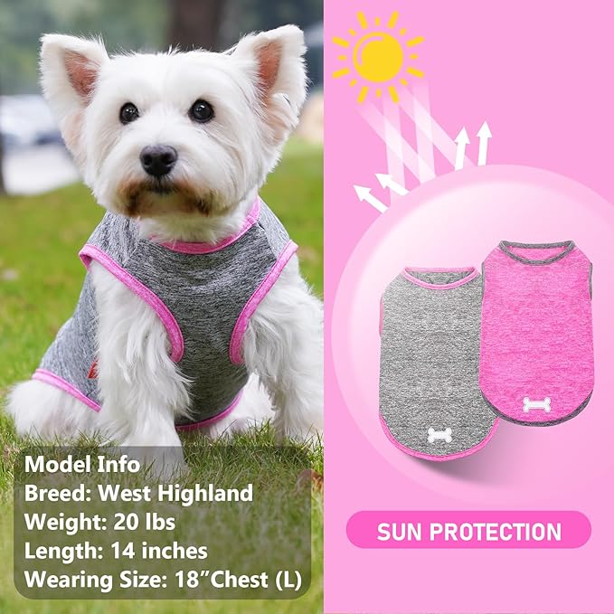 KYEESE 2 Pack Dog Shirts Quick Dry Soft Stretchy Dog T-Shirts with Reflective Label Sun Protection Tank Top Sleeveless Vest Pet Clothes for Small Medium Dogs, Medium, Grey+Hotpink