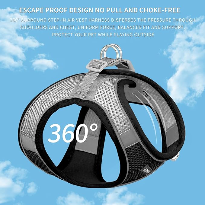 AIITLE Dog Harness, Summer No-Pull Cat Harness with a Leash, Adjustable Reflective Dog Vest, Cat Harness Escape Proof, Outdoor Walking, Camping for Extra Small Dogs and House Cats Black XXXS