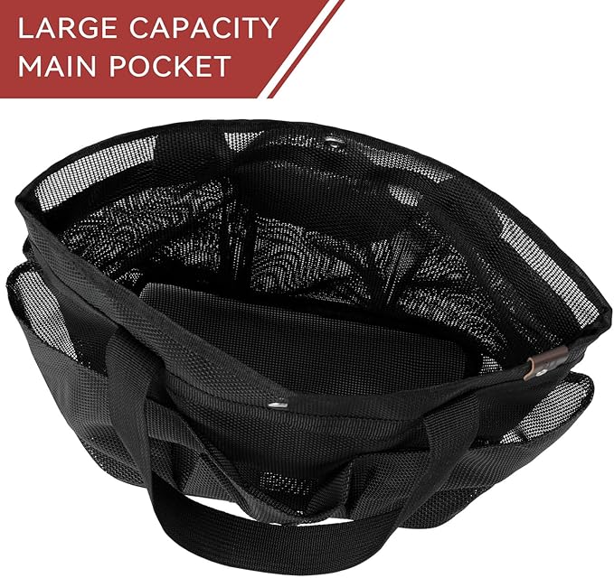 Mesh Horse Grooming Tote Bag Breathable Waterproof, 6 Pockets Horse Grooming Kit Tool Bags, Horse Cleaning Caddy Box for Cleaning Supplies, Pet Grooming Organizer for Horse Dog Goats, Black
