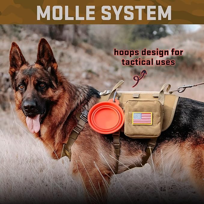 Forestpaw Dog Harness Medium Sized,Tactical Dog Harness with Handle,No Pull Military Style Service Dog Vest with Pockets Adjustable for Medium Dogs,Brown,Chest 19.5-41.5"