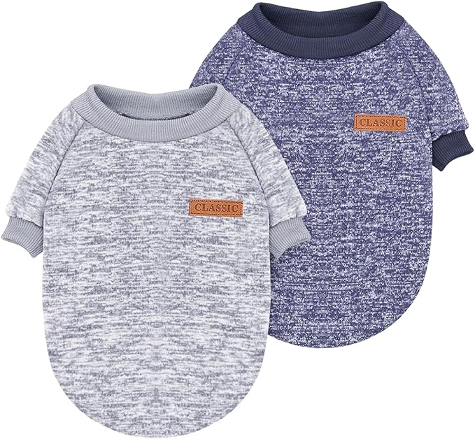 2 Pieces Pet Dog Classic Knitwear Sweater, Fleece Coat for Small,Medium Dogs,Warm Pet Dog Cat Clothes,Soft Puppy Customes for Chihuahua Yorkshire Tzu (Grey Navy,XXS)