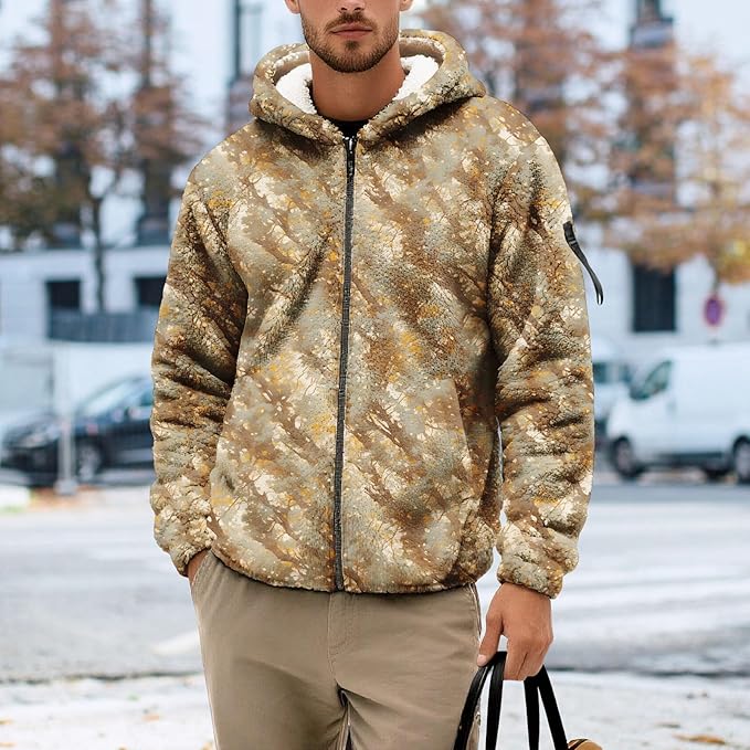 Men's Camouflage Hunting Fleece Lined Hoodie Camo Jackets Zip Up Long Sleeve Casual Winter Coats Hood Outerwear