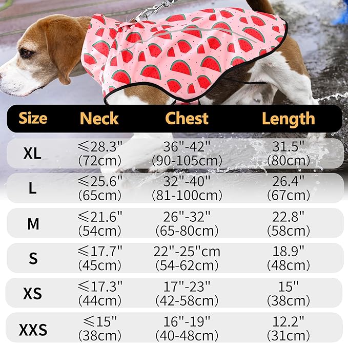 Mile High Life Dog Raincoat, Adjustable Waterproof Reflective Rain Jacket for Small Medium Large Dogs, Lightweight Breathable Pet Rain Coat with Leash Hole(Pink Watermelon,L Chest 32-40")