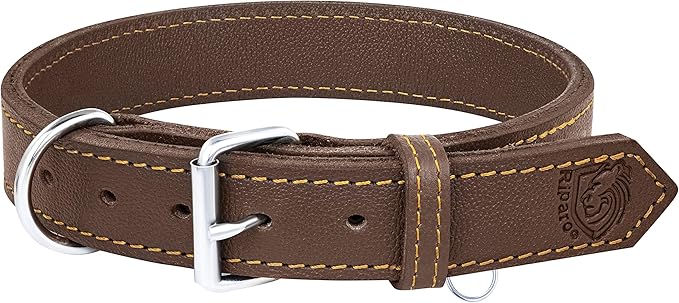 Riparo Dog Collar - Genuine Leather Dog Collars - Heavy Duty Dog Collars for Medium Large and Extra Large Dog Breeds (M: 1” Wide for 14” - 18” Neck, Brown)