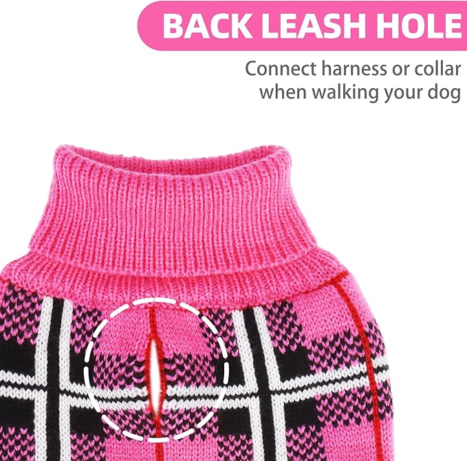 PUPTECK Dog Sweaters for Large Medium Small Dogs - Fall Classic Plaid Style Puppy Holiday Winter Coat Clothes Warm, Fuschia, XS