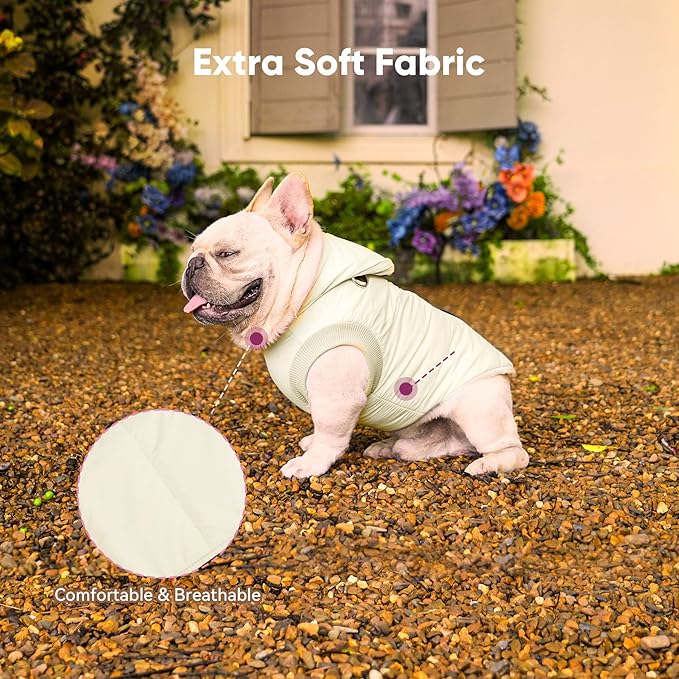 Fleece Lining Dog Hoodie with Harness Built in,Extra Warm Medium Dog Jacket in Winter Doggie Coats with Hooded,Light Yellow L