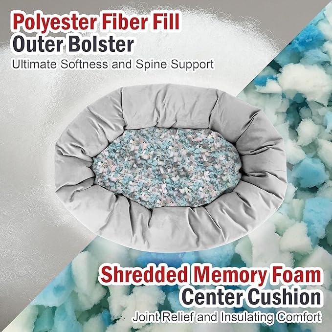 Majestic Pet 40 Inch Suede Shredded Memory Foam Mix Calming Large Dog Bed Washable 40 x 29 x 9 (Inch) - Cozy Soft Round Donut Dog Bed with Spine for Head Support - Pet Bed Gray