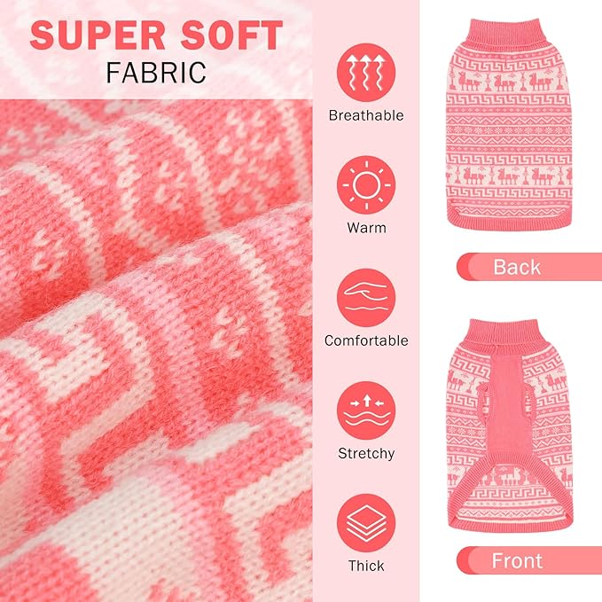 SCENEREAL Turtleneck Dog Sweater for Small Medium Large Dogs Girls Boys, Knit Pet Pullover Puppy Clothes Cold Weather Coats, Holiday Outfits Sweatshirt for Christmas, Pink XS