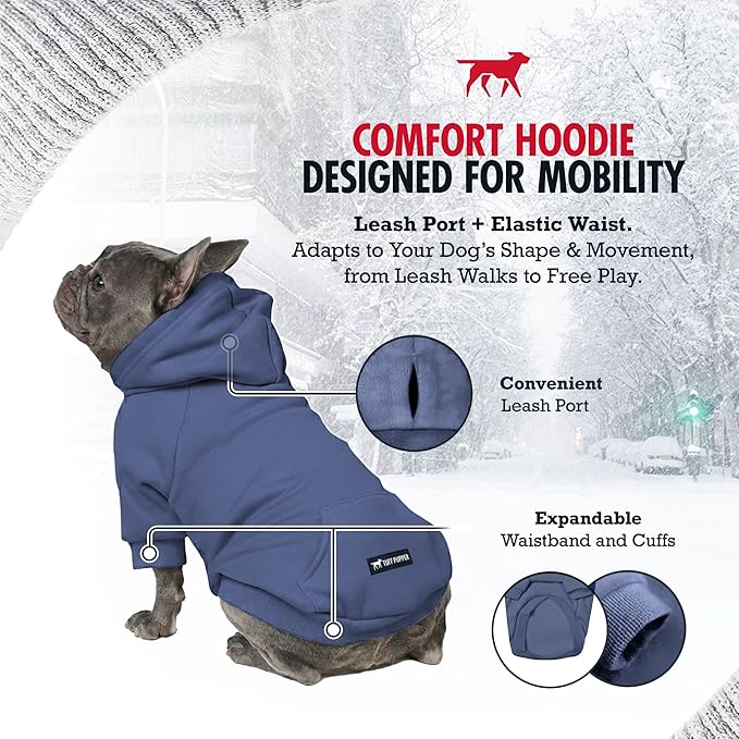 Tuff Pupper Dog Hoodie | Premium Quality 100% Organic Cotton | Ultra Soft Interior for Superior Comfort | Elastic Cuffs & Drawstring for Warmth | Stretch Fit Suitable for All Breeds (Blue, XXS)