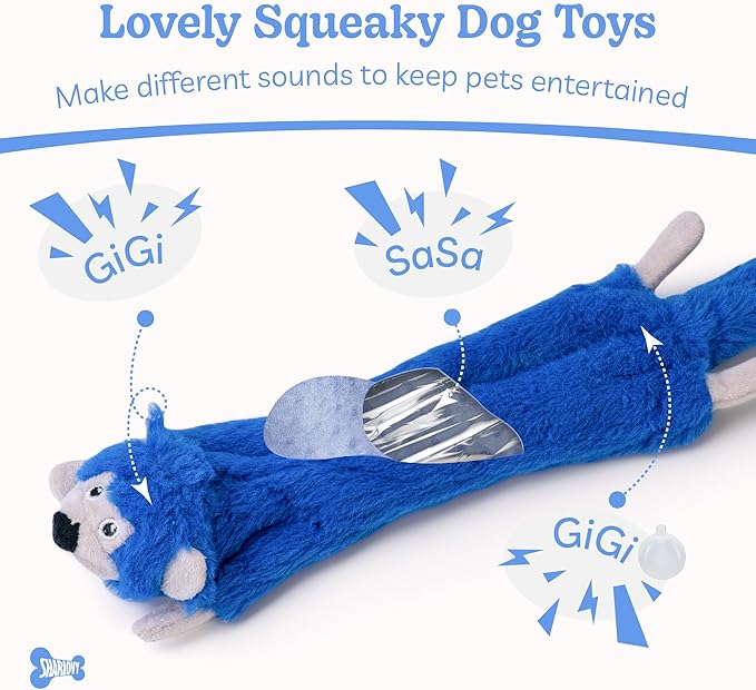 SHARLOVY Dog Squeaky Toys No Stuffing 5 Pack, Plush Crinkle Dog Toys for Large Breed, Durable Doggie Chew Cute Animals Puppy Toy for Teething