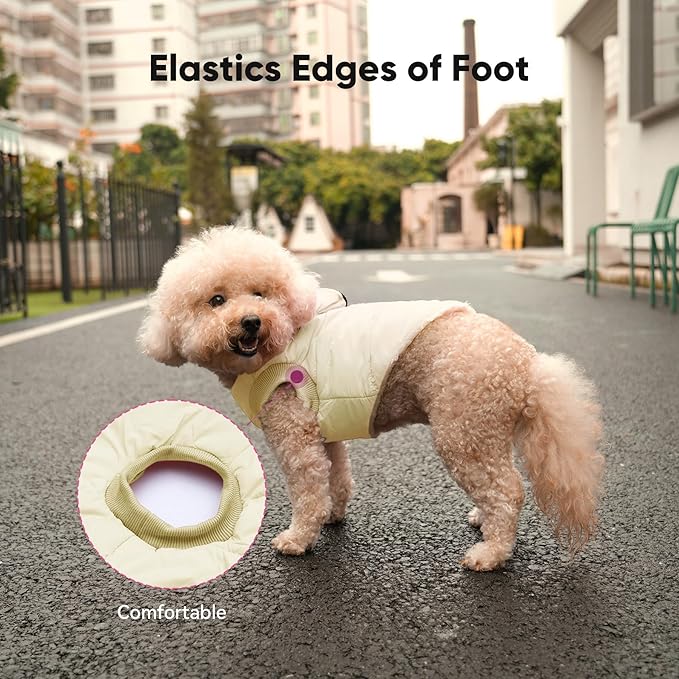 Fleece Lining Dog Hoodie with Harness Built in,Extra Warm Large Dog Jacket in Winter Doggie Coats with Hooded,Light Yellow XXL