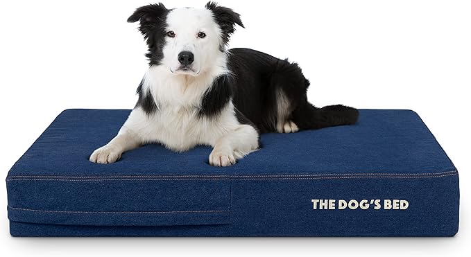 The Dog’s Bed Orthopedic Memory Foam Dog Bed, Large Blue Denim, Pain Relief for Arthritis, Hip & Elbow Dysplasia, Post Surgery, Lameness, Supportive, Calming, Waterproof Washable Cover