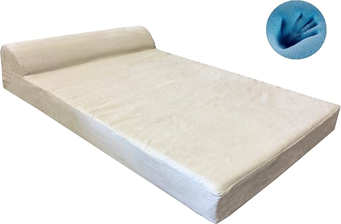 Dogbed4less Premium Head Rest Pillow Orthopedic Gel Cooling Memory Foam Dog Bed, Waterproof Liner with Microsuede Khaki Pet Bed Cover, Jumbo 55X47 Inches